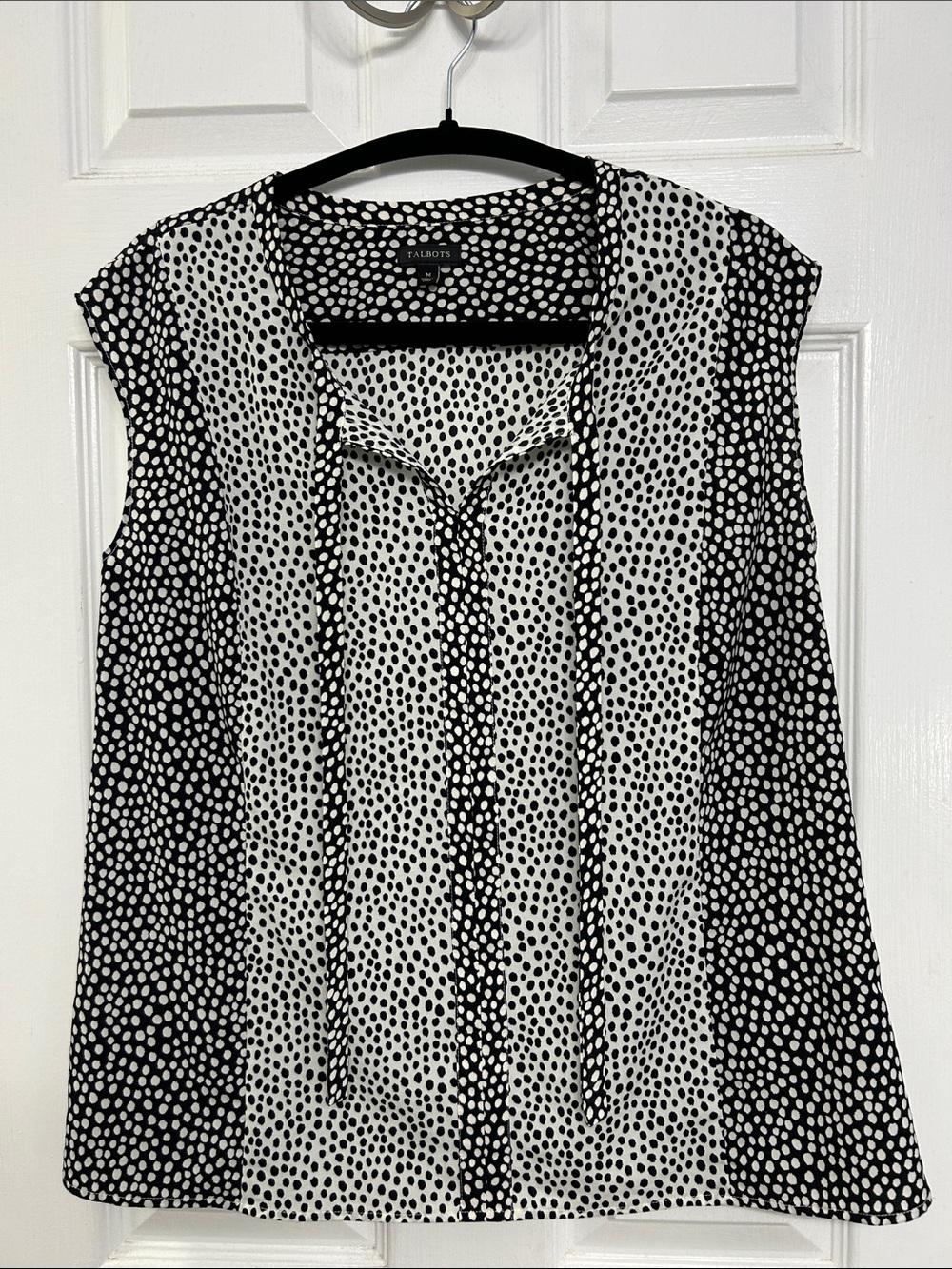 Talbots Sleeveless Tie Front Top - Dots Blouse Black & White Medium